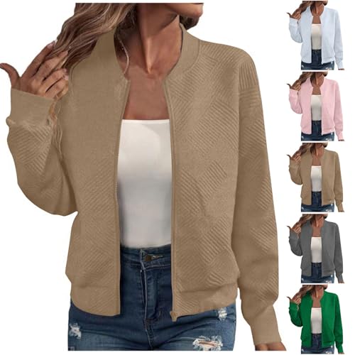 Bomberjacke Damen Blouson Sommerjacke Leichte Reißverschluss Sweatjacke Kurz Pilotenjacke Einfarbig Jacke Dünne Langarm Übergangsjacke College Jacket Mädchen Fliegerjacke Sommer Damenjacke Wanderjacke von TRIGLICOLEUM