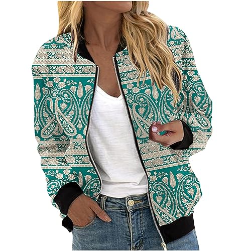 Bomberjacke mit Blumen Damen Casual Jacke Fliegerjacke Pilotenjacke Bomber Jacket mit Reißverschluss Mode Übergangsjacke Freizeitjacke Herbst Winter Sportlich Bikerjacke Taschen Oberbekleidung von TRIGLICOLEUM