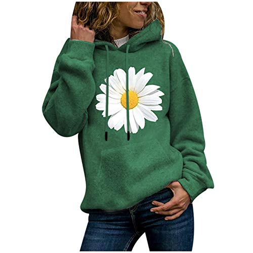 Damen Kapuzenpullove Lässige Gänseblümchen Druck Hoodie Herbst Winter Sweatshirt mit Kapuze Langarm Hoody Oberteile Lose Bequeme Kapuzenpulli Große Größen Pullover Tops Sportshirt Geschenk für Frauen von TRIGLICOLEUM