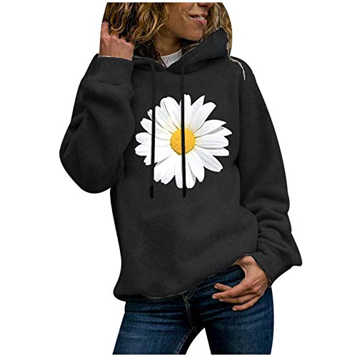 Damen Kapuzenpullove Lässige Gänseblümchen Druck Hoodie Herbst Winter Sweatshirt mit Kapuze Langarm Hoody Oberteile Lose Bequeme Kapuzenpulli Große Größen Pullover Tops Sportshirt Geschenk für Frauen von TRIGLICOLEUM