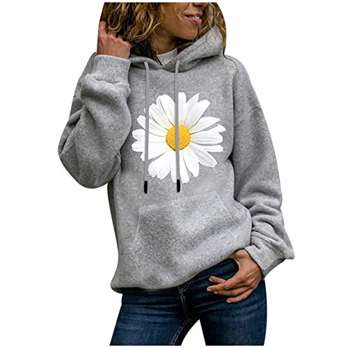 Damen Kapuzenpullove Lässige Gänseblümchen Druck Hoodie Herbst Winter Sweatshirt mit Kapuze Langarm Hoody Oberteile Lose Bequeme Kapuzenpulli Große Größen Pullover Tops Sportshirt Geschenk für Frauen von TRIGLICOLEUM