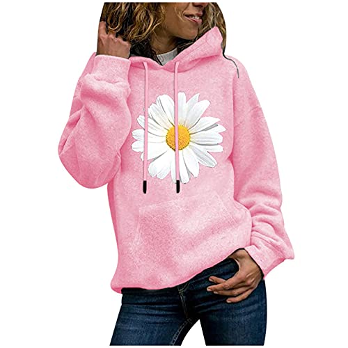 Damen Kapuzenpullove Lässige Gänseblümchen Druck Hoodie Herbst Winter Sweatshirt mit Kapuze Langarm Hoody Oberteile Lose Bequeme Kapuzenpulli Große Größen Pullover Tops Sportshirt Geschenk für Frauen von TRIGLICOLEUM