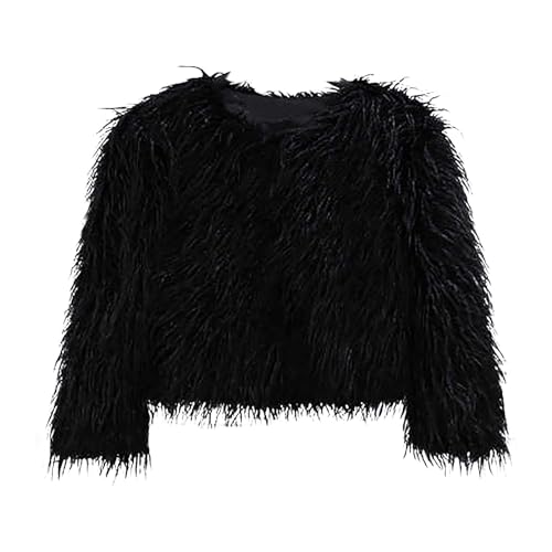 Damen Kurz Pelzmantel Kunstpelze Mantel Flauschig Winterjacke Dicke Warme Felljacke Langarm Rundhals Kunstfell Jacke Große Größen Fellmantel Winter Faux Pelzjacke Übergangsjacke Wintermantel Outwear von TRIGLICOLEUM