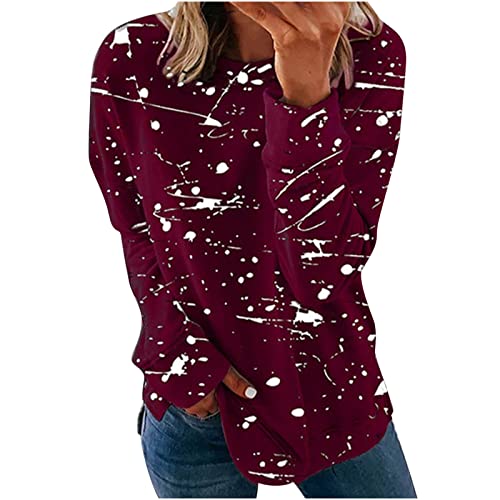 Damen Pullover Lässige Oberteile mit Graffiti-Druck Basic Langarmshirt Bluse Tops mit Rundhalsausschnitt Leichte Bequem Shirt Große Größen Tunika Langarm Oberteile Longtops Pulli Streetwear 5XL von TRIGLICOLEUM