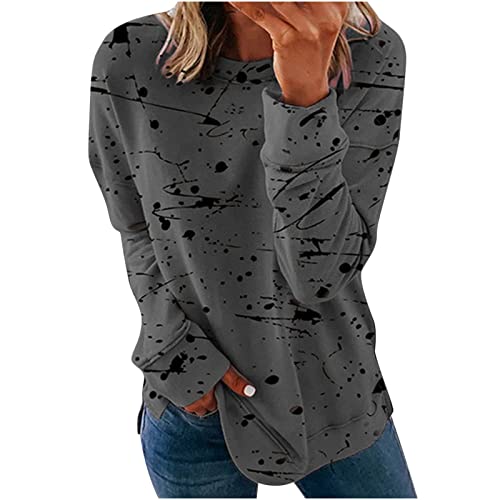 Damen Pullover Lässige Oberteile mit Graffiti-Druck Basic Langarmshirt Bluse Tops mit Rundhalsausschnitt Leichte Bequem Shirt Große Größen Tunika Langarm Oberteile Longtops Pulli Streetwear 5XL von TRIGLICOLEUM