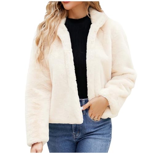 Elegant Pelzmantel Damen Einfarbig Kunstfell Winterjacke Kurz Kunstpelze Jacke Dicke Warme Mantel Revers Felljacke Teenager Mädchen Wintermantel Fellmantel Winter Pelzjacke Langarm Übergangsjacke 3XL von TRIGLICOLEUM