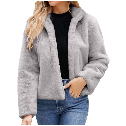 Elegant Pelzmantel Damen Einfarbig Kunstfell Winterjacke Kurz Kunstpelze Jacke Dicke Warme Mantel Revers Felljacke Teenager Mädchen Wintermantel Fellmantel Winter Pelzjacke Langarm Übergangsjacke 3XL von TRIGLICOLEUM