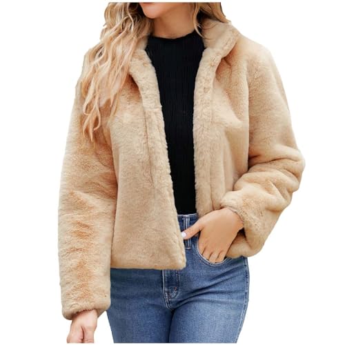 Elegant Pelzmantel Damen Einfarbig Kunstfell Winterjacke Kurz Kunstpelze Jacke Dicke Warme Mantel Revers Felljacke Teenager Mädchen Wintermantel Fellmantel Winter Pelzjacke Langarm Übergangsjacke 3XL von TRIGLICOLEUM