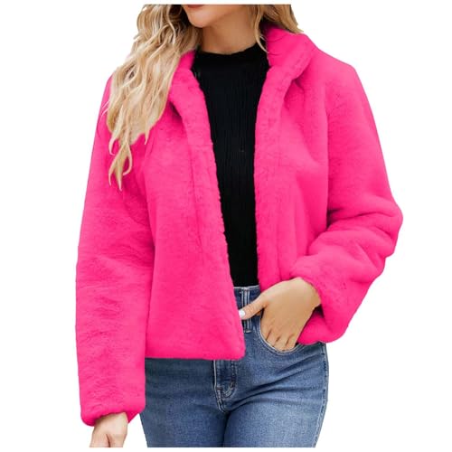 Elegant Pelzmantel Damen Einfarbig Kunstfell Winterjacke Kurz Kunstpelze Jacke Dicke Warme Mantel Revers Felljacke Teenager Mädchen Wintermantel Fellmantel Winter Pelzjacke Langarm Übergangsjacke 3XL von TRIGLICOLEUM