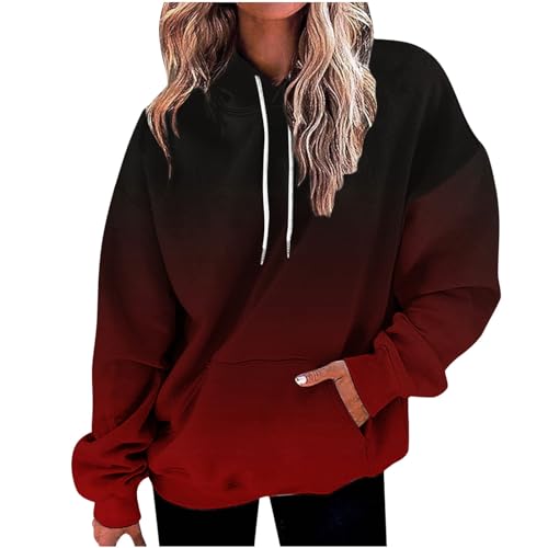 Farbverlauf Hoodie Damen Oversize Kapuzenpullover Pullover Sweatshirt mit Kapuze Langarm Pulli Winter Mode Oberteile Casual Sportshirt Kordelzug Langarmshirt Streetwear Kapuzenpulli Shirt Tasche von TRIGLICOLEUM