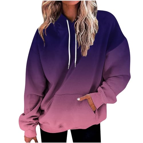 Farbverlauf Hoodie Damen Oversize Kapuzenpullover Pullover Sweatshirt mit Kapuze Langarm Pulli Winter Mode Oberteile Casual Sportshirt Kordelzug Langarmshirt Streetwear Kapuzenpulli Shirt Tasche von TRIGLICOLEUM