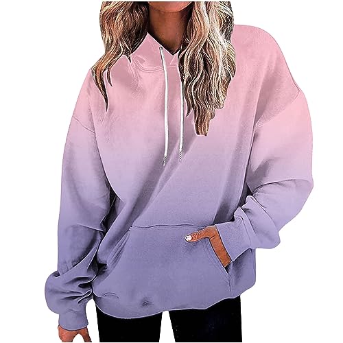 Farbverlauf Hoodie Damen Oversize Kapuzenpullover Pullover Sweatshirt mit Kapuze Langarm Pulli Winter Mode Oberteile Casual Sportshirt Kordelzug Langarmshirt Streetwear Kapuzenpulli Shirt Tasche von TRIGLICOLEUM