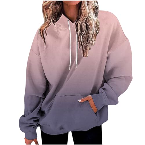 Farbverlauf Hoodie Damen Oversize Kapuzenpullover Pullover Sweatshirt mit Kapuze Langarm Pulli Winter Mode Oberteile Casual Sportshirt Kordelzug Langarmshirt Streetwear Kapuzenpulli Shirt Tasche von TRIGLICOLEUM