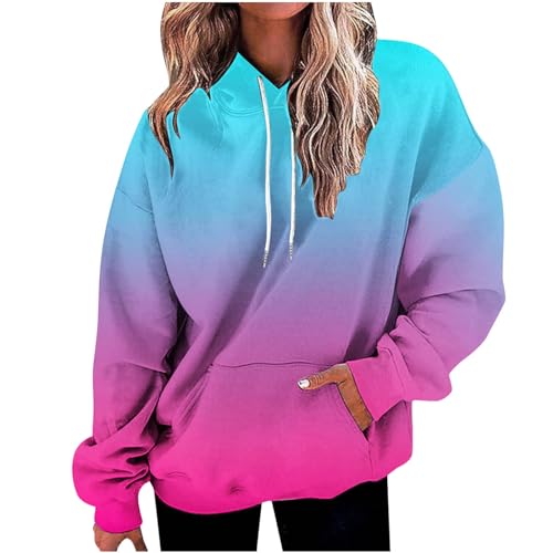 Farbverlauf Hoodie Damen Oversize Kapuzenpullover Pullover Sweatshirt mit Kapuze Langarm Pulli Winter Mode Oberteile Casual Sportshirt Kordelzug Langarmshirt Streetwear Kapuzenpulli Shirt Tasche von TRIGLICOLEUM