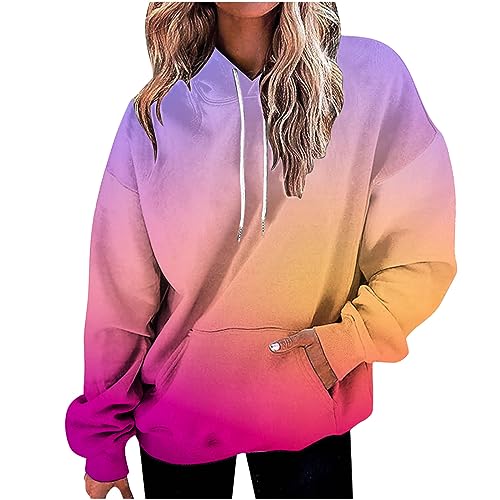 Farbverlauf Hoodie Damen Oversize Kapuzenpullover Pullover Sweatshirt mit Kapuze Langarm Pulli Winter Mode Oberteile Casual Sportshirt Kordelzug Langarmshirt Streetwear Kapuzenpulli Shirt Tasche von TRIGLICOLEUM
