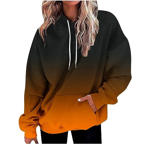 Farbverlauf Hoodie Damen Oversize Kapuzenpullover Pullover Sweatshirt mit Kapuze Langarm Pulli Winter Mode Oberteile Casual Sportshirt Kordelzug Langarmshirt Streetwear Kapuzenpulli Shirt Tasche von TRIGLICOLEUM