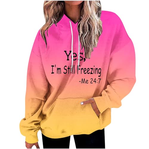 Farbverlauf Hoodie Damen Oversize Kapuzenpullover Pullover Sweatshirt mit Kapuze Langarm Pulli Winter Mode Oberteile Casual Sportshirt Kordelzug Langarmshirt Streetwear Kapuzenpulli Shirt Tasche von TRIGLICOLEUM