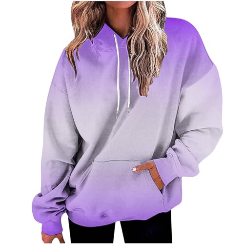 Farbverlauf Hoodie Damen Oversize Kapuzenpullover Pullover Sweatshirt mit Kapuze Langarm Pulli Winter Mode Oberteile Casual Sportshirt Kordelzug Langarmshirt Streetwear Kapuzenpulli Shirt Tasche von TRIGLICOLEUM