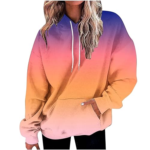 Farbverlauf Hoodie Damen Oversize Kapuzenpullover Pullover Sweatshirt mit Kapuze Langarm Pulli Winter Mode Oberteile Casual Sportshirt Kordelzug Langarmshirt Streetwear Kapuzenpulli Shirt Tasche von TRIGLICOLEUM