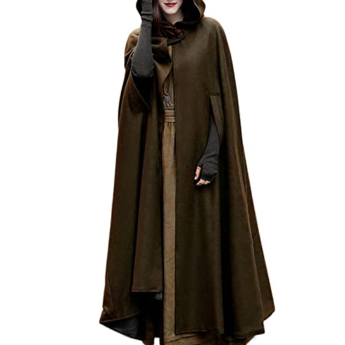 Faschingskostüm Damen Lange Umhang mit Kapuze Vintage Einfarbig Poncho Robe Halloween Kostüm Leichte Trenchcoat Winddichte Jacke Cape Mantel Open Front Mittelalter Kleidung Herbst Winter Outwear von TRIGLICOLEUM