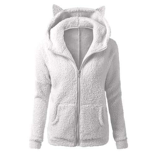Fleecejacke Damen Winter Teddyjacke Wintermantel Reißverschluss Sweatjacke mit Kapuze Winterjacke Warme Plüschjacke Einfarbig Teddyfleece Jacke Große Größen Mantel Langarm Übergangsjacke Kapuzenjacke von TRIGLICOLEUM