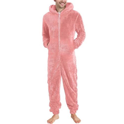 Geschenk für Frauen Jumpsuit Herren Teddy Fleece Schlafanzug Einteiler Onesie Lang Winter Fluffy Pyjama Kuschelig Overall mit Kapuze Große Größe Plüsch Nachtwäsche Warm Flauschig Schlafoverall von TRIGLICOLEUM