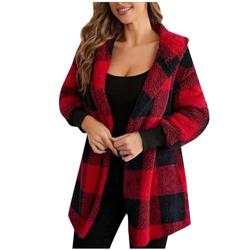 Hemdjacke Damen Karierte Fleecejacke Knöpfen Wintermantel Große Größen Teddyjacke Kuscheljacke Shacket Warme Plüschjacke Teddyfleece Jacke Winter Karohemd Winterjacke Langarm Übergangsjacke Mantel von TRIGLICOLEUM