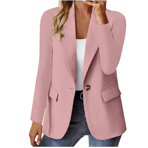 Jacke Damen Frühling Blazer Damen Langarm Business Anzug Elegant Einfarbig Anzugjacke Sportlich Kurzblazer Schalkragen Jackett Open Front Strickjacke Arbeitsjacke Büro Sakko Tailliert Blazerjacke von TRIGLICOLEUM