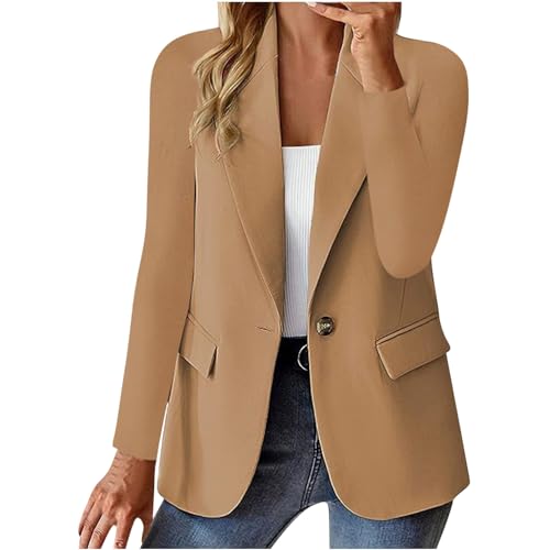 Jacke Damen Frühling Blazer Damen Langarm Business Anzug Elegant Einfarbig Anzugjacke Sportlich Kurzblazer Schalkragen Jackett Open Front Strickjacke Arbeitsjacke Büro Sakko Tailliert Blazerjacke von TRIGLICOLEUM