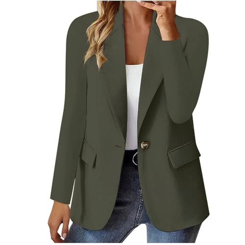 Jacke Damen Frühling Blazer Damen Langarm Business Anzug Elegant Einfarbig Anzugjacke Sportlich Kurzblazer Schalkragen Jackett Open Front Strickjacke Arbeitsjacke Büro Sakko Tailliert Blazerjacke von TRIGLICOLEUM