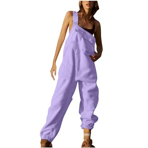 Jumpsuit Damen Sommer Kuschelig Fleece Latzhose Ärmellos Warme Skihose Vintage Einfarbig Overall Playsuit Teedyfleece Arbeitshose Trägerhose mit Verstellbare Riemen Flauschig Onesie Lose Latzhosen von TRIGLICOLEUM