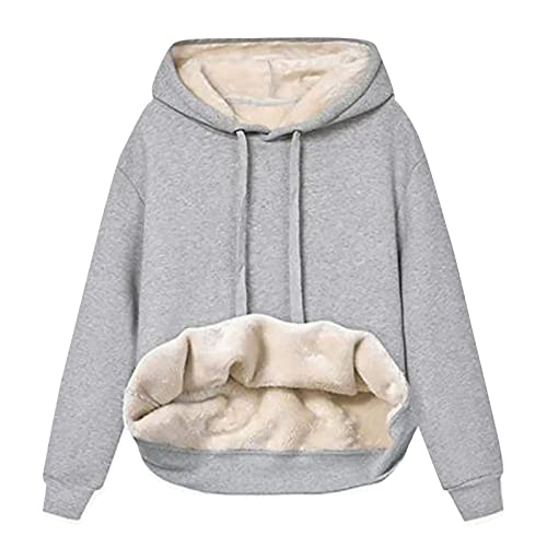 Kapuzenpullover Damen Hoodie Sweatshirt Sherpa Futter Fleecepullover Casual Winter Herbst Warm Gefüttert Pullover Einfarbig Hoody Oberteile Locker Kapuzenpulli Teddy Fleece Sweatjacke mit Kapuze Pulli von TRIGLICOLEUM