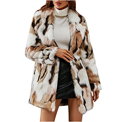 Kunstfell Mantel Damen Modische Umlegekragen Kunstpelze Jacke Pelzmantel Fellmantel Dicke Warme Winterjacke Winter Große Größen Pelzjacke Langarm Wintermantel Kuscheljacke Locker Felljacke von TRIGLICOLEUM