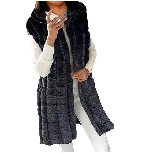 Kunstpelze Weste Damen Elegant Einfarbig Steppweste Lange Ärmellose Fellweste Dicke Warme Pelzmantel Große Größen Pelzweste Winterjacke Winter Kunstfell Jacke Faux Fur Mantel Felljacke Pelzjacke von TRIGLICOLEUM