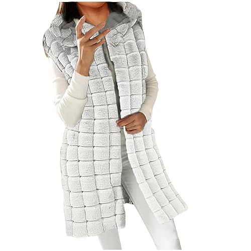 Kunstpelze Weste Damen Elegant Einfarbig Steppweste Lange Ärmellose Fellweste Dicke Warme Pelzmantel Große Größen Pelzweste Winterjacke Winter Kunstfell Jacke Faux Fur Mantel Felljacke Pelzjacke von TRIGLICOLEUM