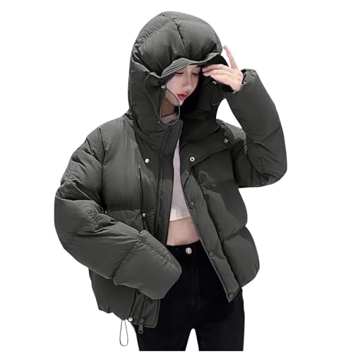 Kurze Winterjacke mit Kapuze Damen Süße Einfarbige Wattierte Jacke Dicke Warme Steppjacke Langarm Wintermantel Teenager Mädchen Steppmantel Übergangsjacke Mantel Taschen Damenjacke Kapuzenjacke von TRIGLICOLEUM