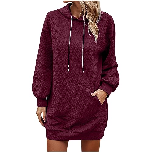 Lange Hoodie Damen Einfarbig Kapuzenpullove Langarm Sweatshirt Kapuzen Modische Hoody Oberteile Lockerer Bequeme Kapuzenpulli Herbst Winter Pullover Langarmshirt Sweatshirts mit Tasche für Frauen von TRIGLICOLEUM