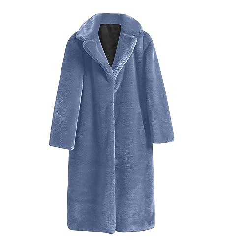 Lange Kunstpelze Mantel Damen Einfarbig Faux Pelzmantel Große Größen Winterjacke Umlegekragen Pelzjacke Winter Warme Felljacke Kuschelig Kunstfell Jacke Langarm Übergangsjacke Wintermantel 5XL von TRIGLICOLEUM