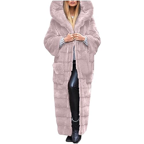 Lange Kunstpelze Mantel Damen Große Größen Pelzmantel mit Kapuze Dicke Warme Felljacke Winter Kunstfell Jacke Langarm Winterjacke Faux Fur Pelzjacke Locker Wintermantel Kuscheljacke Fellmantel von TRIGLICOLEUM