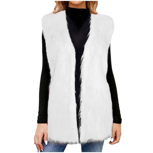 Lange Kunstpelze Weste Damen Ärmellose Fellweste mit V-Ausschnitt Elegant Einfarbig Vest Jacke Dicke Warme Pelzmantel Flauschig Pelzweste Winter Kunstfell Winterjacke Mantel Faux Felljacke Pelzjacke von TRIGLICOLEUM