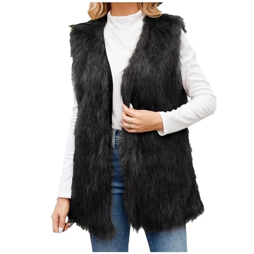 Lange Kunstpelze Weste Damen Ärmellose Fellweste mit V-Ausschnitt Elegant Einfarbig Vest Jacke Dicke Warme Pelzmantel Flauschig Pelzweste Winter Kunstfell Winterjacke Mantel Faux Felljacke Pelzjacke von TRIGLICOLEUM