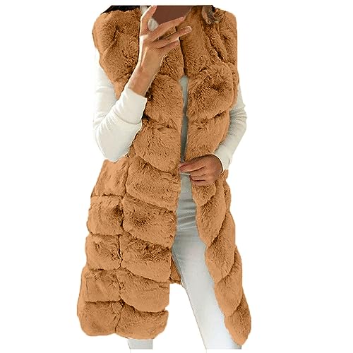 Lange Kunstpelze Weste Damen Elegant Ärmellose Steppweste Einfarbig Fellweste Dicke Warme Pelzmantel Große Größen Pelzweste Winterjacke Winter Kunstfell Jacke Faux Fur Mantel Felljacke Pelzjacke von TRIGLICOLEUM