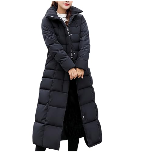 Lange Steppjacke Damen Elegant Einfarbig Wintermantel Dicke Warme Winterjacke Winterparka mit Kapuze Parka Jacke Reißverschluss Langarm Übergangsjacke Große Größen Steppmantel Kältesicherer Mantel von TRIGLICOLEUM