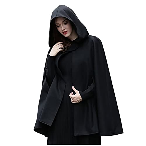 Lange Umhang mit Kapuze DamenVintage Einfarbig Poncho RobeHalloween KostümLeichte TrenchcoatWinddichte JackeCape MantelOpen Front StrickjackeMittelalterliche KleidungHerbst Winter Outwear von TRIGLICOLEUM