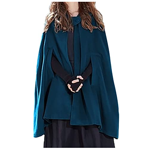 Lange Umhang mit Kapuze DamenVintage Einfarbig Poncho RobeHalloween KostümLeichte TrenchcoatWinddichte JackeCape MantelOpen Front StrickjackeMittelalterliche KleidungHerbst Winter Outwear von TRIGLICOLEUM