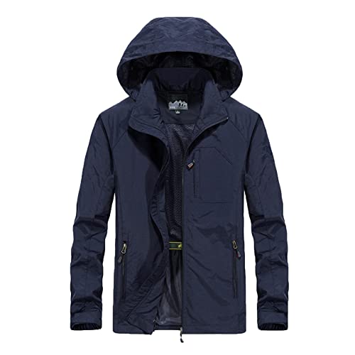 Leichte Regenjacke Herren Wasserdicht Softshelljacke Übergangsjacke Atmungsaktiv Outdoorjacke Herbst Winter Windbreaker Dünne Jacke mit Kapuze Regenmantel Wanderjacke Fahrradjacke Große Größen von TRIGLICOLEUM
