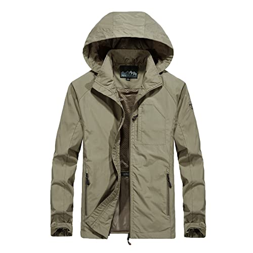 Leichte Regenjacke Herren Wasserdicht Softshelljacke Übergangsjacke Atmungsaktiv Outdoorjacke Herbst Winter Windbreaker Dünne Jacke mit Kapuze Regenmantel Wanderjacke Fahrradjacke Große Größen von TRIGLICOLEUM