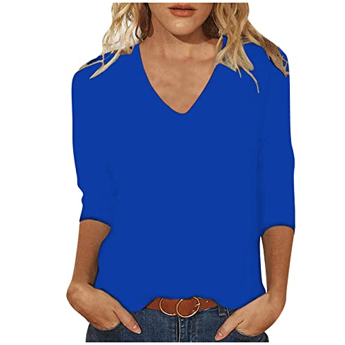Meine bestellungen anzeigen Tshirt Damen Oberteile 3/4 Arm Shirt Slim Fit Einfarbig Bluse V-Ausschnitt Pullover Sommer Tops Tunika T-Shirt Bequeme Casual Longtops Damenblusen Blusenshirt Langarmshirt von TRIGLICOLEUM