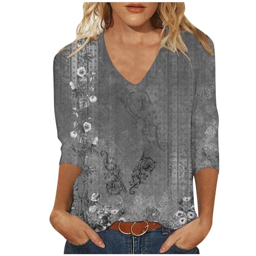 Meine bestellungen anzeigen Tshirt Damen Oberteile 3/4 Arm Shirt Slim Fit Einfarbig Bluse V-Ausschnitt Pullover Sommer Tops Tunika T-Shirt Bequeme Casual Longtops Damenblusen Blusenshirt Langarmshirt von TRIGLICOLEUM