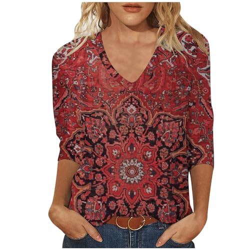 Meine bestellungen anzeigen Tshirt Damen Oberteile 3/4 Arm Shirt Slim Fit Einfarbig Bluse V-Ausschnitt Pullover Sommer Tops Tunika T-Shirt Bequeme Casual Longtops Damenblusen Blusenshirt Langarmshirt von TRIGLICOLEUM